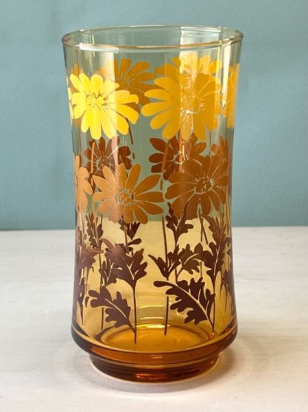 画像1: アンバーガラス　大きめグラス　花柄　マーガレット　グラデーション (1)