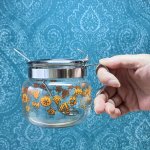 画像9: ベイビーわるきゅーれドラマタイアップ品　東洋ガラス　TOYO　ガラスシュガーポット　オレンジ花柄　レトロフラワー　 (9)