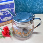 画像3: ベイビーわるきゅーれドラマタイアップ品　東洋ガラス　TOYO　ガラスシュガーポット　オレンジ花柄　レトロフラワー　 (3)