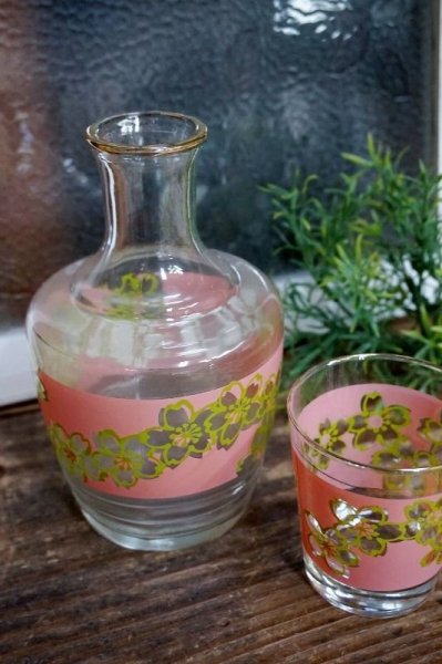 画像1: アデリア　クラウン冠水瓶　ピンク花柄　P53 (1)