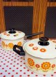 画像1: コトブキホーローウエア　ポップなオレンジ花柄　２種（両手鍋・片手鍋）　HN122 (1)