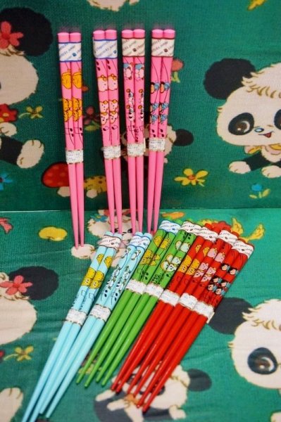 画像1: レトロ箸　chopsticks.junior　子供箸　１６．５ｃｍ　カラー４種絵柄４種　H206 (1)