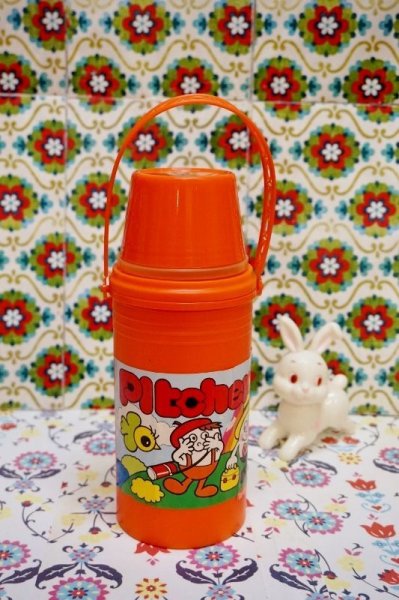 画像1: PitcherBottleピッチャーボトル　簡易保冷保温水筒　オレンジ　可愛いキャラクターラベル　KS133 (1)