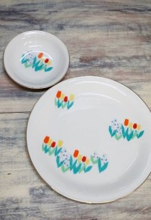 花柄の皿セット 大皿27cm 小皿20cm stonewear ストーンウエア 大きなお花の27cmプレート皿 2枚セット