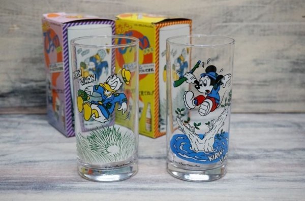 画像1: キリンレモン　ディズニーびっくりグラス　ミッキーマウス　ドナルドダック　G608 (1)