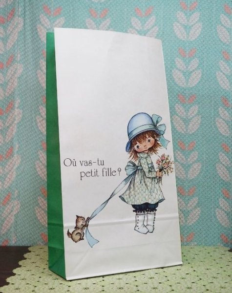 画像1: 女の子と猫　ファッション袋　紙袋1枚　KF161 (1)