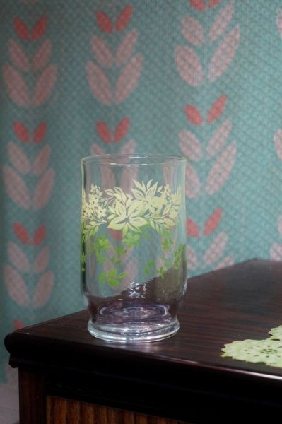 画像1: 佐々木ガラス　グリーングラデーションの小花柄グラス　1個　GL34 (1)