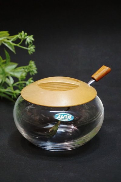画像1: 純喫茶　M-TAKA　エムタカ　円形モダンシュガーポット　木製蓋　シュガースプーン付き　SG86 (1)