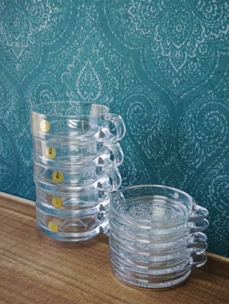 画像1: HOYA　保谷ガラス　レモンティー専用ガラスのカップ＆レモン皿　5客セット　CS72 (1)