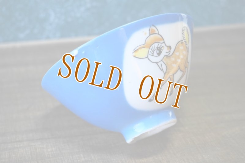 画像2: レトロ　版権のない自由な時代のバンビ茶碗　ブルー　CW245 (2)