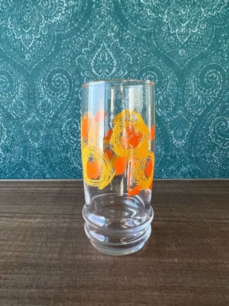 画像1: レトロポップ　吹き付け　オレンジ花柄グラス　ロング　GL173 (1)