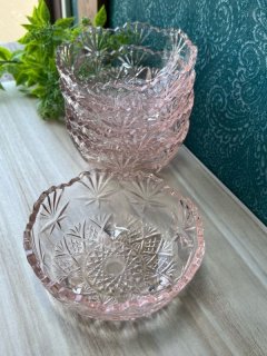 FRANCE アルコロックROSALINE deadstock 花リムピンクガラスボウル3個