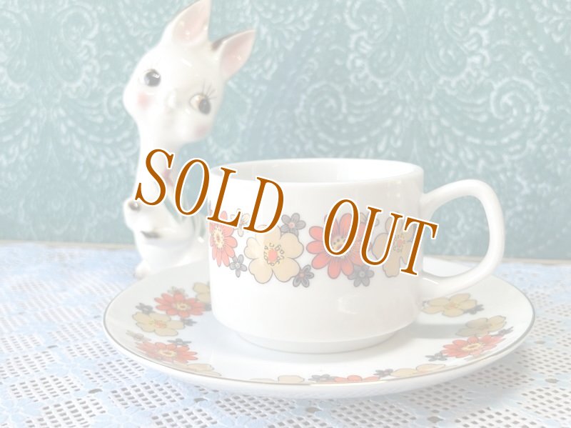 画像2: HEIWA　FINECHINA　レトロポップなオレンジの花柄カップ＆ソーサー　1客　C324 (2)