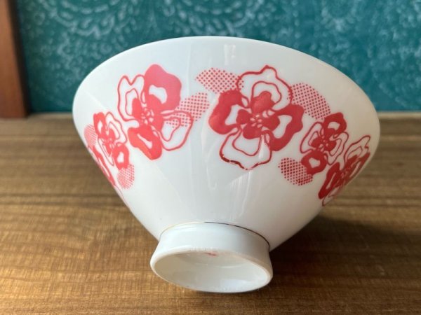 画像1: レトロポップ　ピンク花柄茶碗　MATSUNO　CW50 (1)