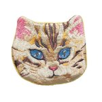 画像2: お値下げ品【Nathalie Lete】Embroiderd cat face pouch 刺繍入りネコ顔ポーチ (2)