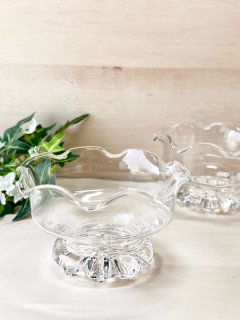 骨董　時代ガラス　希少青緑色フチ　取手付き　アイスクリームグラス　氷コップ K00233.JPG