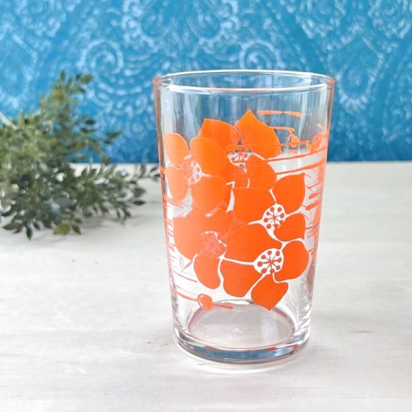 画像1: 佐々木ガラス　オレンジ　花柄　タンブラーグラス　 (1)