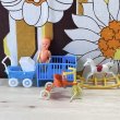 画像2: 青いベビーセット★赤ちゃん　ベッド小　ゆれる馬　乳母車　三輪車　　OM585 (2)