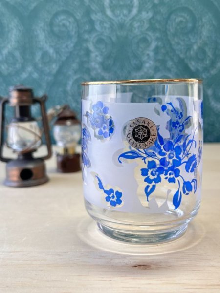 画像1: 佐々木グラス　　小さめの青金グラス　花柄　ブルー　1個　 (1)