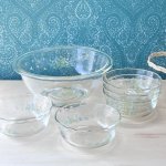 画像10: PYREX　大きなガラスボウル1個とガラス器5個　バスケット付き　ガーデンフラワー (10)