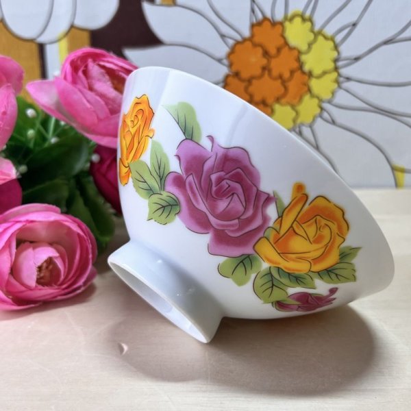画像1: 乙女な茶碗　ピンク花柄　SHUNZAN　薔薇 (1)