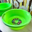 画像3: アウトレット　在庫限り特価！大きな洗い桶　花柄　グリーン　水切り付き (3)
