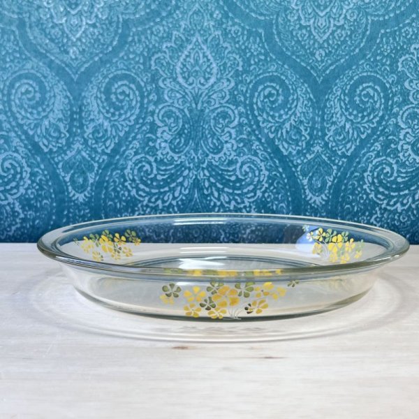 画像1: vintage　PYREX　パイレックス　ガラス製パイ皿　イエローフラワー (1)