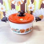 画像3: 三基ホーロー　サンクックホーロー鍋　ソースパン　両手鍋　ゴールドフラワー　花柄　オレンジ蓋 (3)