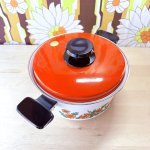 画像6: 三基ホーロー　サンクックホーロー鍋　ソースパン　両手鍋　ゴールドフラワー　花柄　オレンジ蓋 (6)