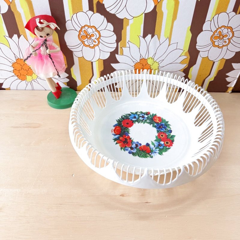 画像8: デザインが素敵なラスチックざる　花柄　フラワー　ホワイト (8)