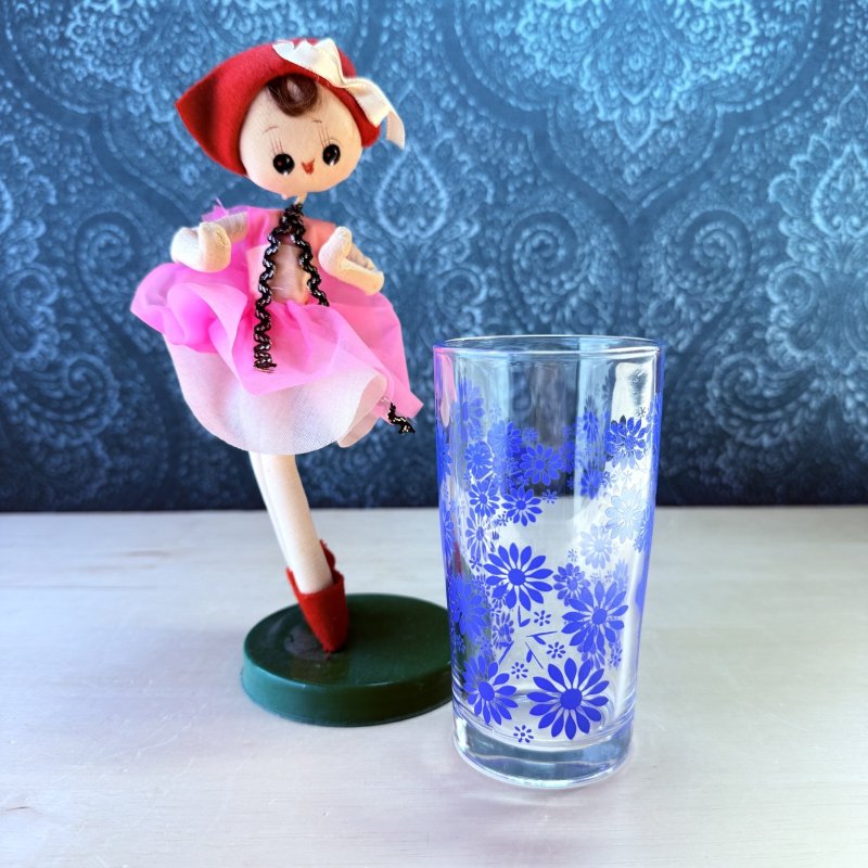 画像1: 青い花火のような花柄グラス　タンブラー　vintage (1)