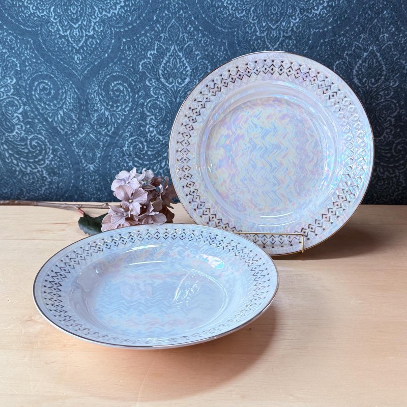 画像1: YAMAICHI CHINA 　純喫茶プレート　21cm　モダンパール柄　カレーシチュー皿　2枚〜 (1)