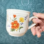 画像4: オールドミカサかも！　ストーンウェア　カップ＆ソーサー　オレンジ系花柄 (4)
