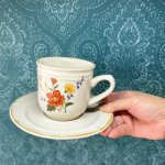 画像5: オールドミカサかも！　ストーンウェア　カップ＆ソーサー　オレンジ系花柄 (5)