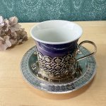 画像2: レースのようなホルダー付きカップ＆ソーサー　ネイビー (2)