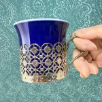 画像4: レースのようなホルダー付きカップ＆ソーサー　ネイビー (4)