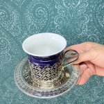 画像5: レースのようなホルダー付きカップ＆ソーサー　ネイビー (5)