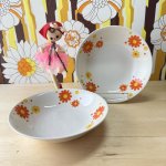 画像1: レトポップ　Fancy china　デイジー　オレンジ　花柄　深皿　deadstock　1枚〜 (1)