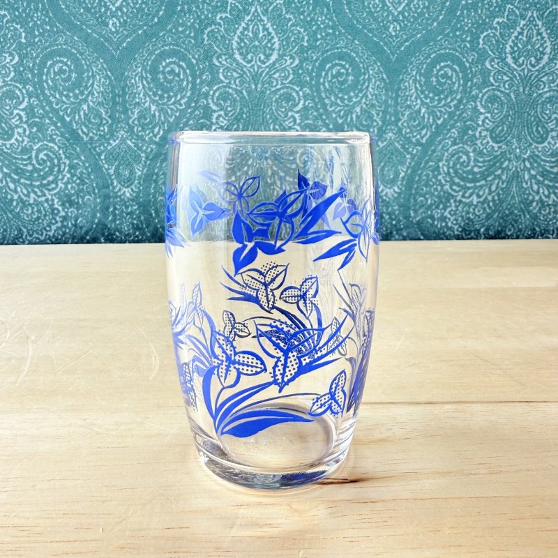 画像1: 佐々木ガラス　ナツメ　ハードストロンググラス　青　ブルー　花柄　 (1)