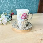 画像3: 銀メッキのホルダー付き　レトロなデミタスカップ＆ソーサー　花柄 (3)
