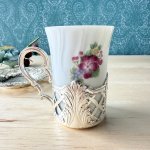画像5: 銀メッキのホルダー付き　レトロなデミタスカップ＆ソーサー　花柄 (5)
