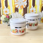 画像1: 陶器かと思ったらプラスチックのなんちゃってキャニスター2個セット　保存容器　フルーツ (1)
