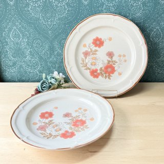 MIURA CHINA レトロなオレンジ色の花柄プレート 各サイズ S171