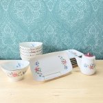 画像1: Clean 花柄食器セット　小鉢6個　角皿6枚　醤油差し付き (1)