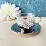 画像1: 純喫茶　ウインザーカップ　重厚なJapansilver　耐熱ガラスのカップ＆ソーサー (1)