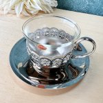 画像2: 純喫茶　ウインザーカップ　重厚なJapansilver　耐熱ガラスのカップ＆ソーサー (2)