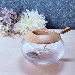 画像1: 純喫茶　M-TAKA　エムタカ　円形モダンシュガーポット　木製蓋　シュガースプーン付き　 (1)
