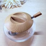 画像2: 純喫茶　M-TAKA　エムタカ　円形モダンシュガーポット　木製蓋　シュガースプーン付き　 (2)