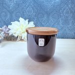 画像1: 純喫茶　佐々木クリスタル　ガラスシュガーポット　木製蓋　黒硝子 (1)