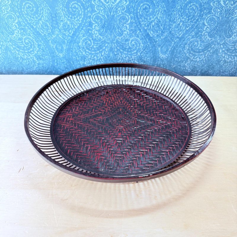 画像1: 久留米籃胎漆器　丸盆　漆　透かし　 (1)